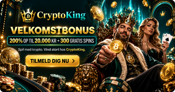 CryptoKing Casino velkomstbonus – 200% op til 20.000 kr. + 300 gratis spins